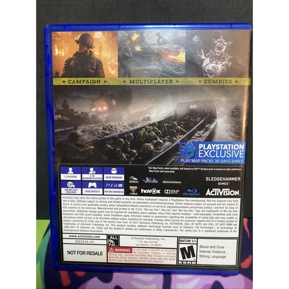 Call Of Duty WWII - Sony Playstation 4 PS4 video game M- Mature
